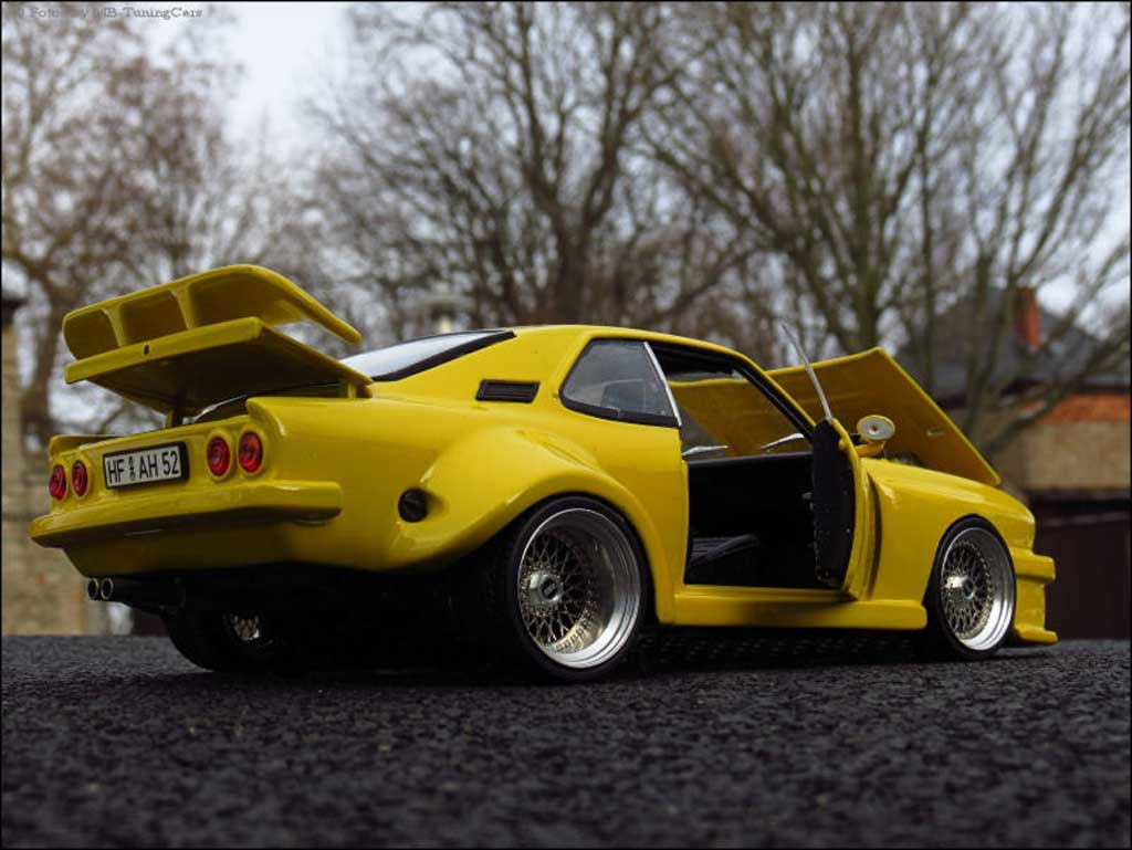 Opel Manta A geel kit carrosserie sur mesure jantes en nid d'abeilles 1/18 Norev