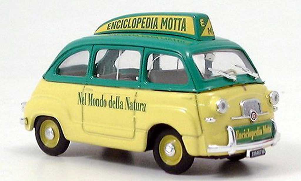 Fiat 600 1/43 Brumm Multipla Enciclopedia Motta geel/gun modelauto