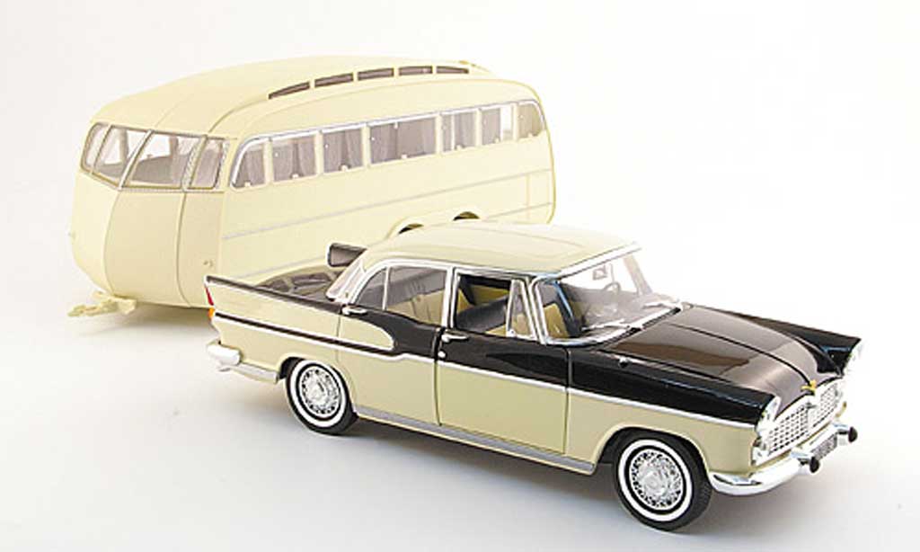Simca Chambord 1/18 Norev beige zwart avec caravane 1958 modelauto