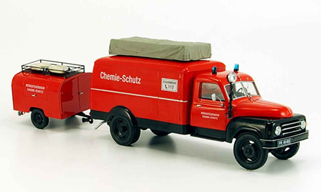 Hanomag L28 1/43 Schuco Bestelwagen avec TSA Anhanger pompier modelauto