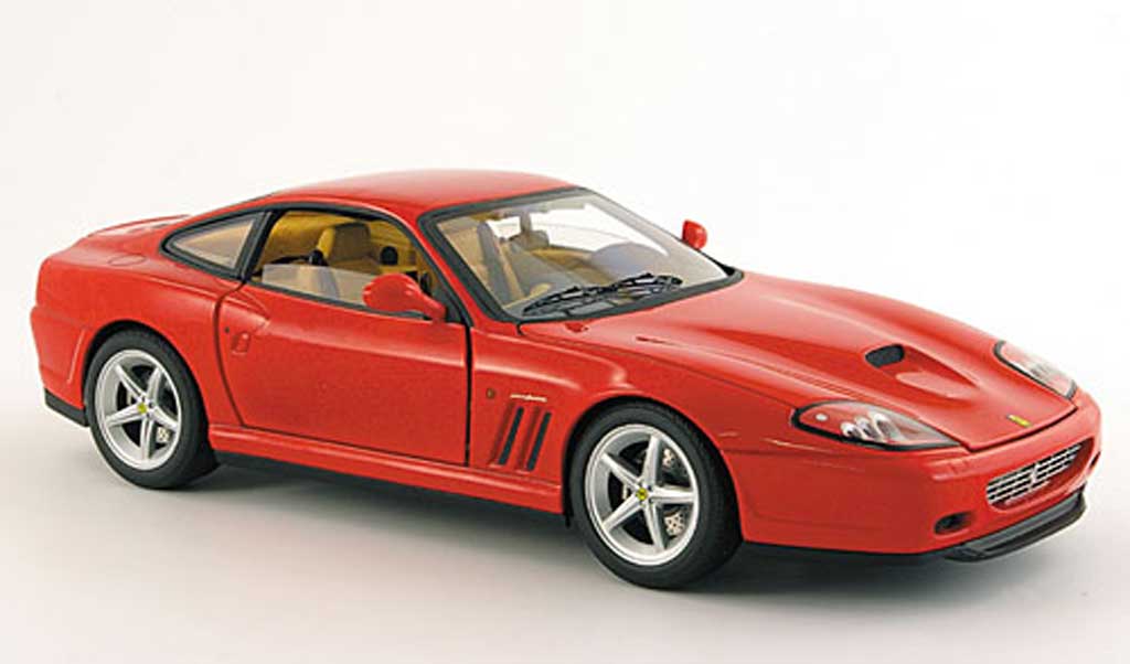 Ferrari 575 M 1/18 Hot Wheels Elite M rood mit bruinem interieur modelauto