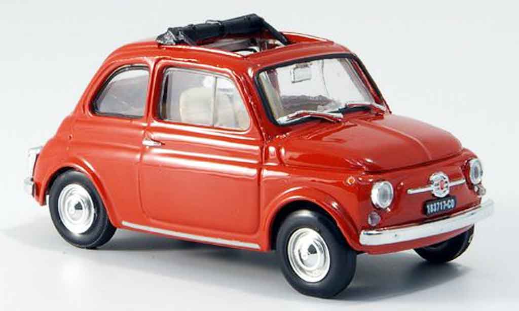 Fiat 500 1/43 Brumm Fkorallenrood geoffnetes Faltdach 1965 modelauto