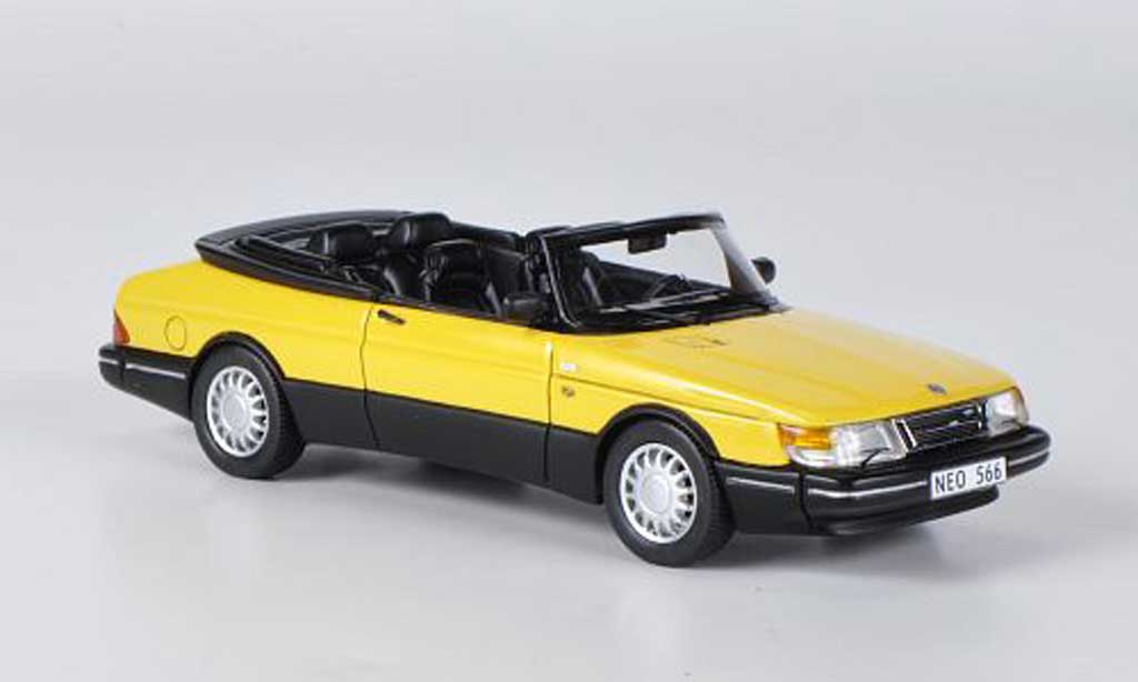 Saab 900 1987 1/43 Neo 1987 Cabriolet geel/zwart modelauto