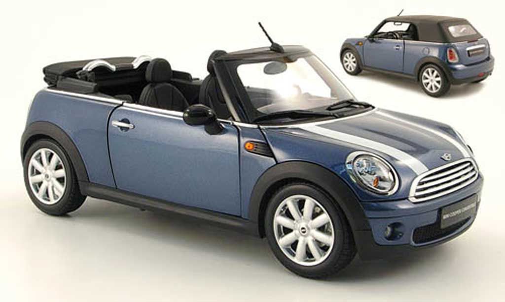 Mini Cabriolet 1/18 Kyosho blauw bandes wits 2009 modelauto
