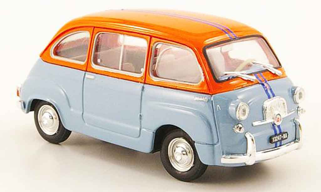 Fiat 600 1/43 Brumm D Multipla blauw oranje 1966 modelauto