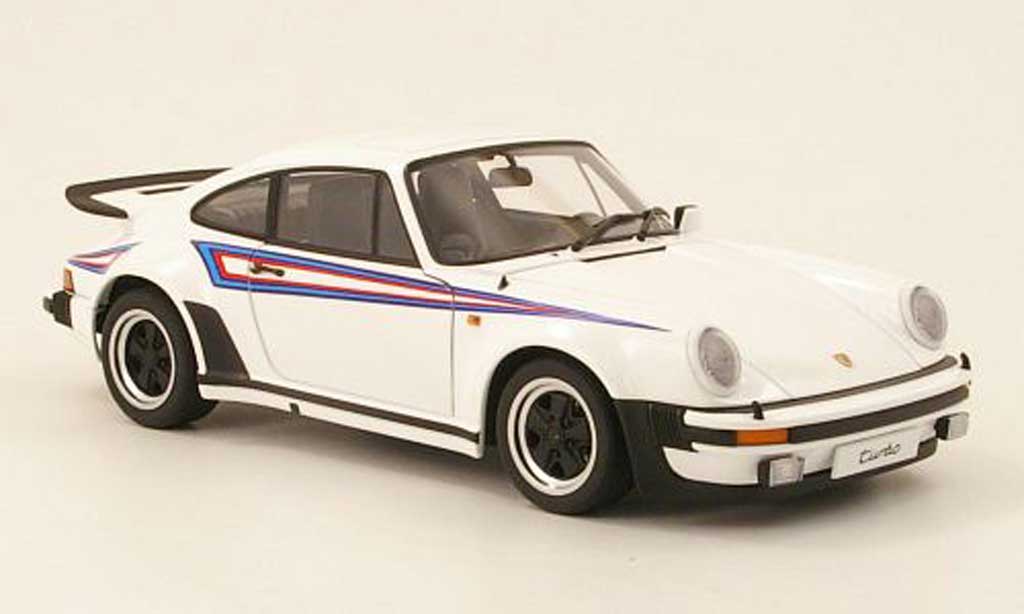 Porsche 930 Turbo 1/18 Autoart Turbo 3.0 wit avec deco type martini 1975 modelauto
