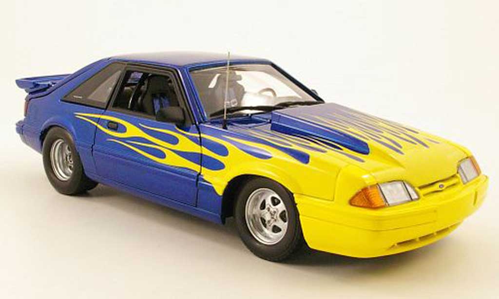 Ford Mustang 1987 1/18 GMP 1987 lx drag car blauw/geel modelauto