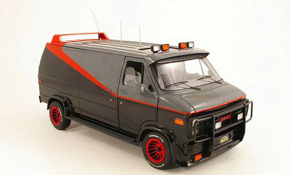 GMC Panel Van 1/18 Hot Wheels Elite A-Team zwart/grijs/rood 1983 modelauto
