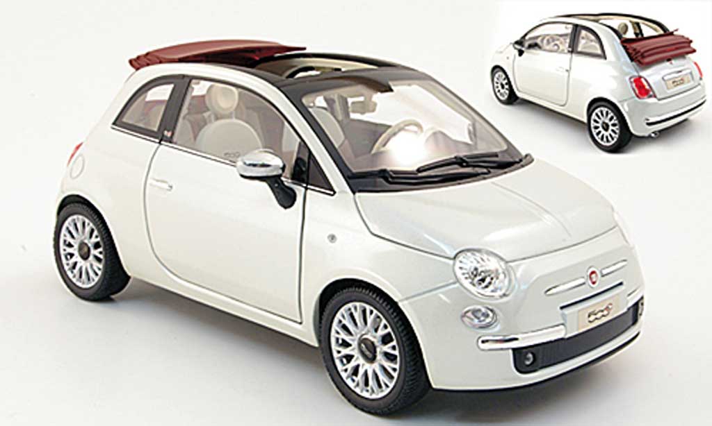 Fiat 500 C 1/18 Norev C wit/rood 2009 modelauto