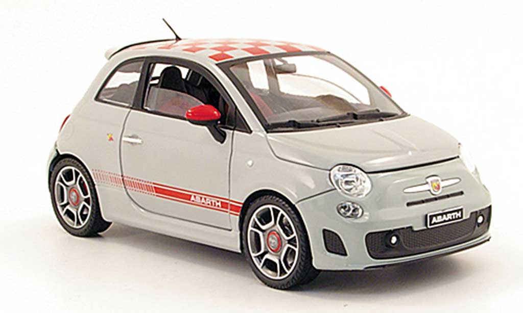 Fiat 500 Abarth 1/18 Mondo Motors Abarth grijs mit roodkariertem dach 2008 modelauto