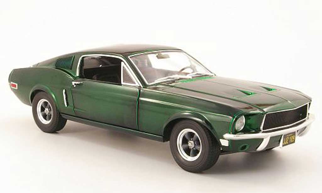 Ford Mustang Bullit Mc Queen 1/18 Greenlight Bullit Mc Queen gt grun 1968 chrome edition modelauto