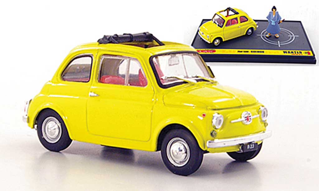 Fiat 500 1/43 Brumm geel Goemon ''Wante- Lupin the 3rd'' modelauto