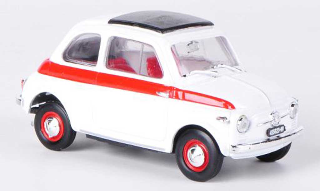 Fiat 500 Sport 1/43 Brumm Sport wit/rood Schiebedach geschlossen 1959 modelauto
