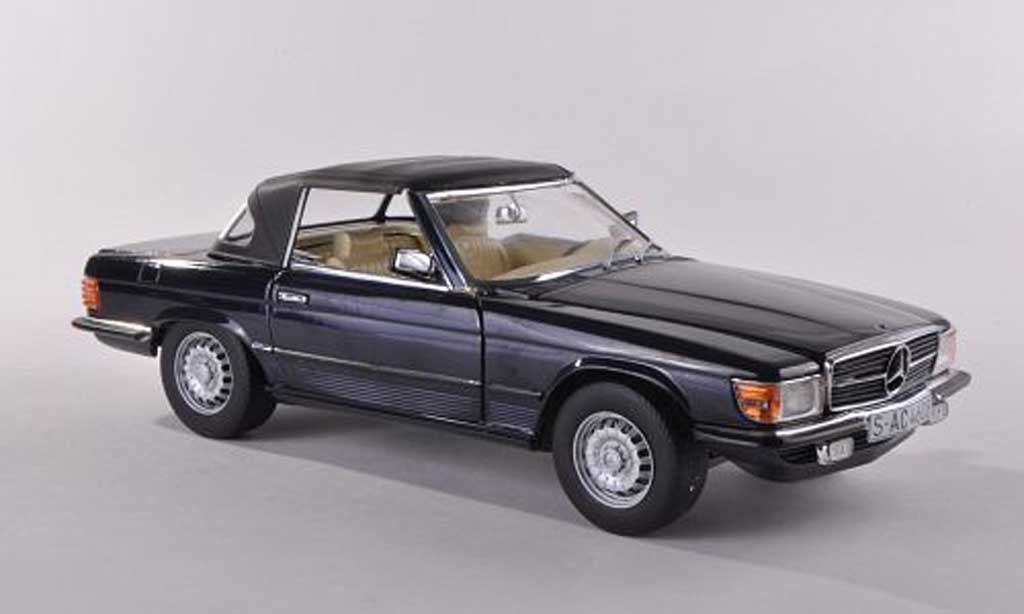 Mercedes 350 SL 1/18 Sun Star SL (R107) zwart-blauw ferme 1977 modelauto