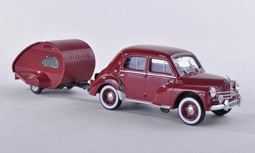 Renault 4CV 1/43 Eligor avec caravane Ailette zwart-rood modelauto