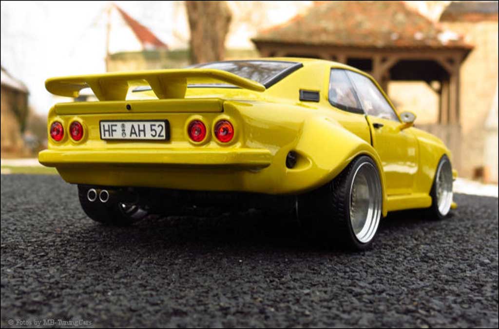 Opel Manta A 1/18 Norev A geel kit carrosserie sur mesure jantes en nid d'abeilles modelauto