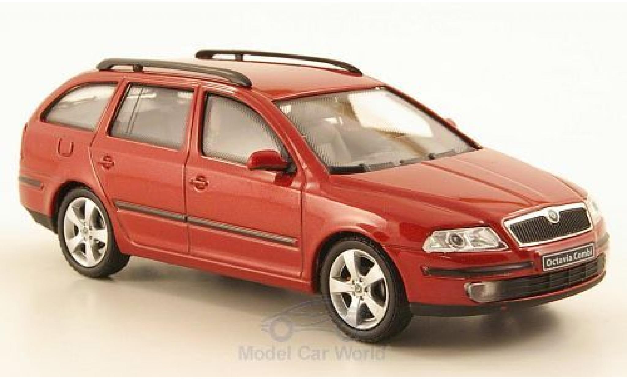 Skoda Octavia 1/43 Abrex Combi metallic rood 2004 modelauto
