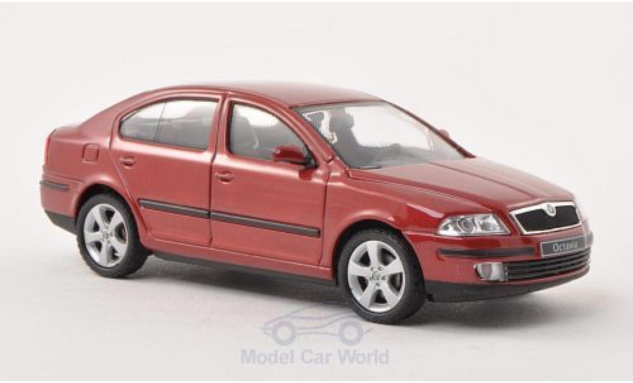 Skoda Octavia 1/43 Abrex metallic rood 2004 modelauto