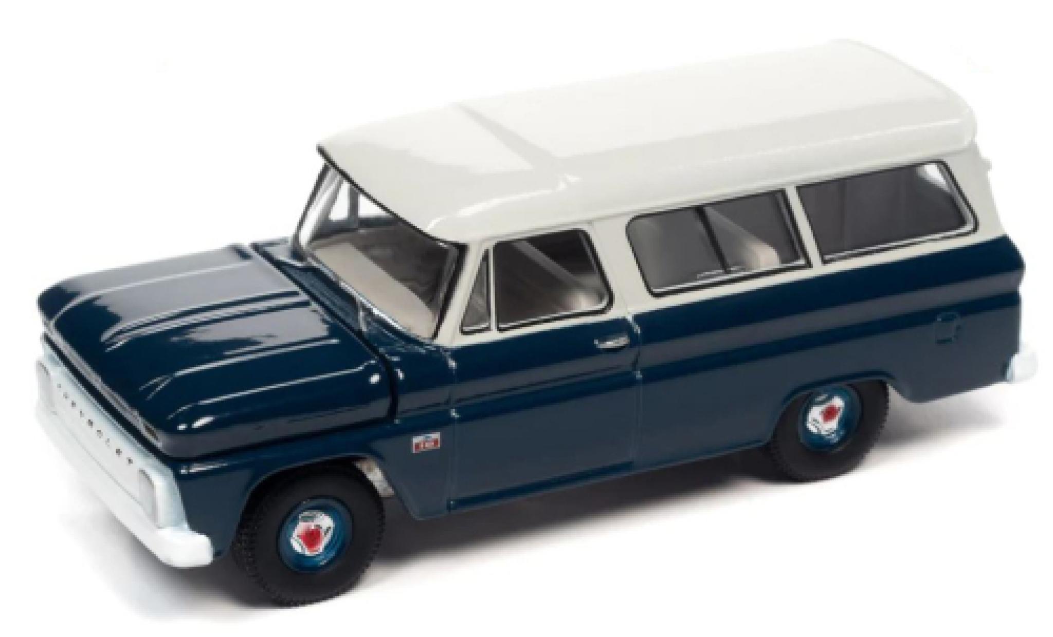 Chevrolet Suburban 1/64 Auto World blauw fonc&eacute;/wit 1966 modelauto