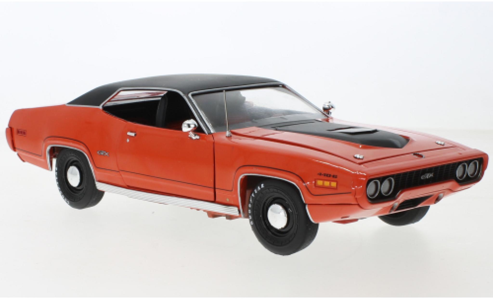Plymouth GTX 1/18 Auto World oranje/matt-zwart 1971 modelauto