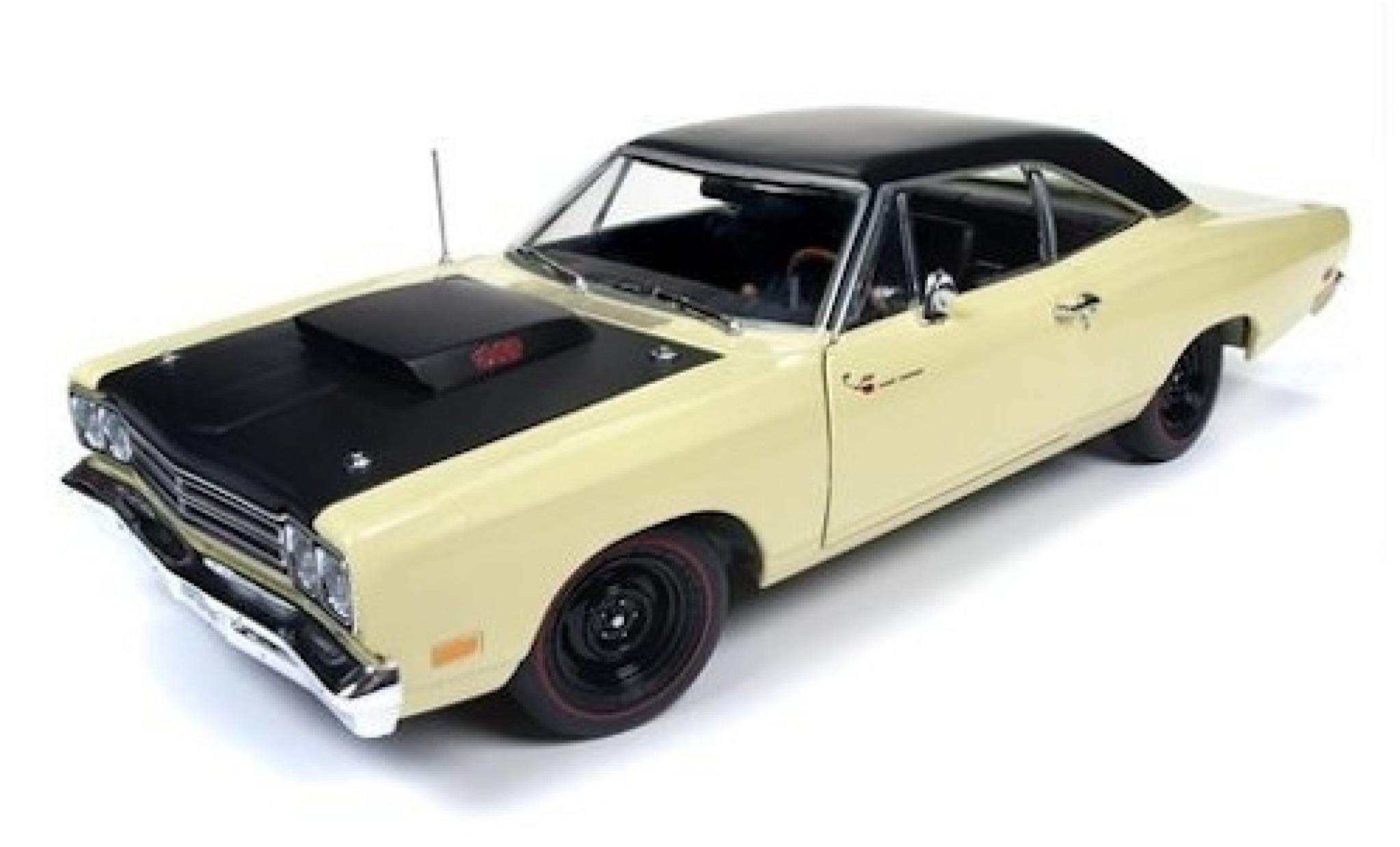 Plymouth Road Runner 1/18 Auto World geel/zwart 1969 modelauto