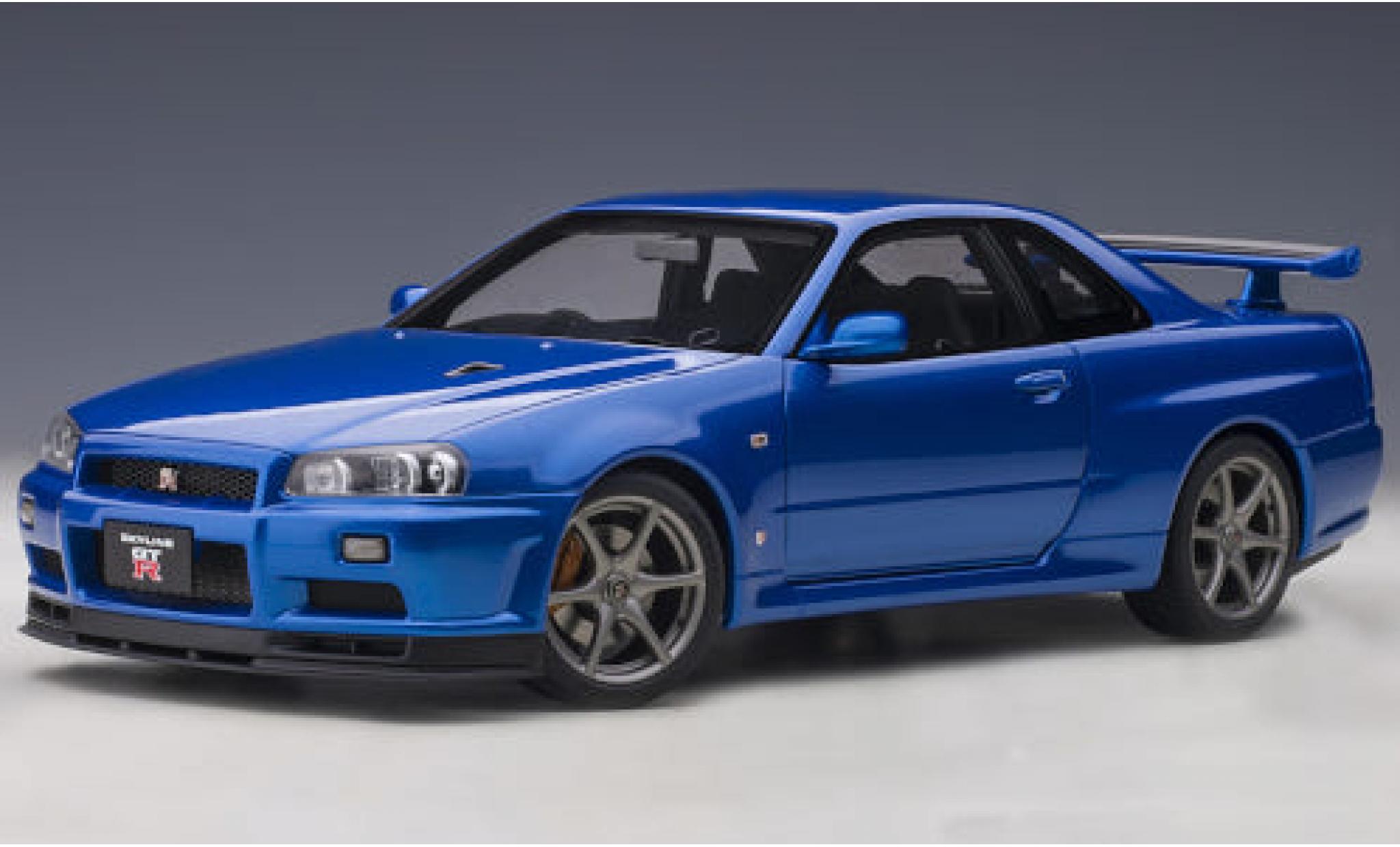 Nissan Skyline 1/18 AUTOart GT-R V-Spec II (R34) metallic blauw RHD modelauto