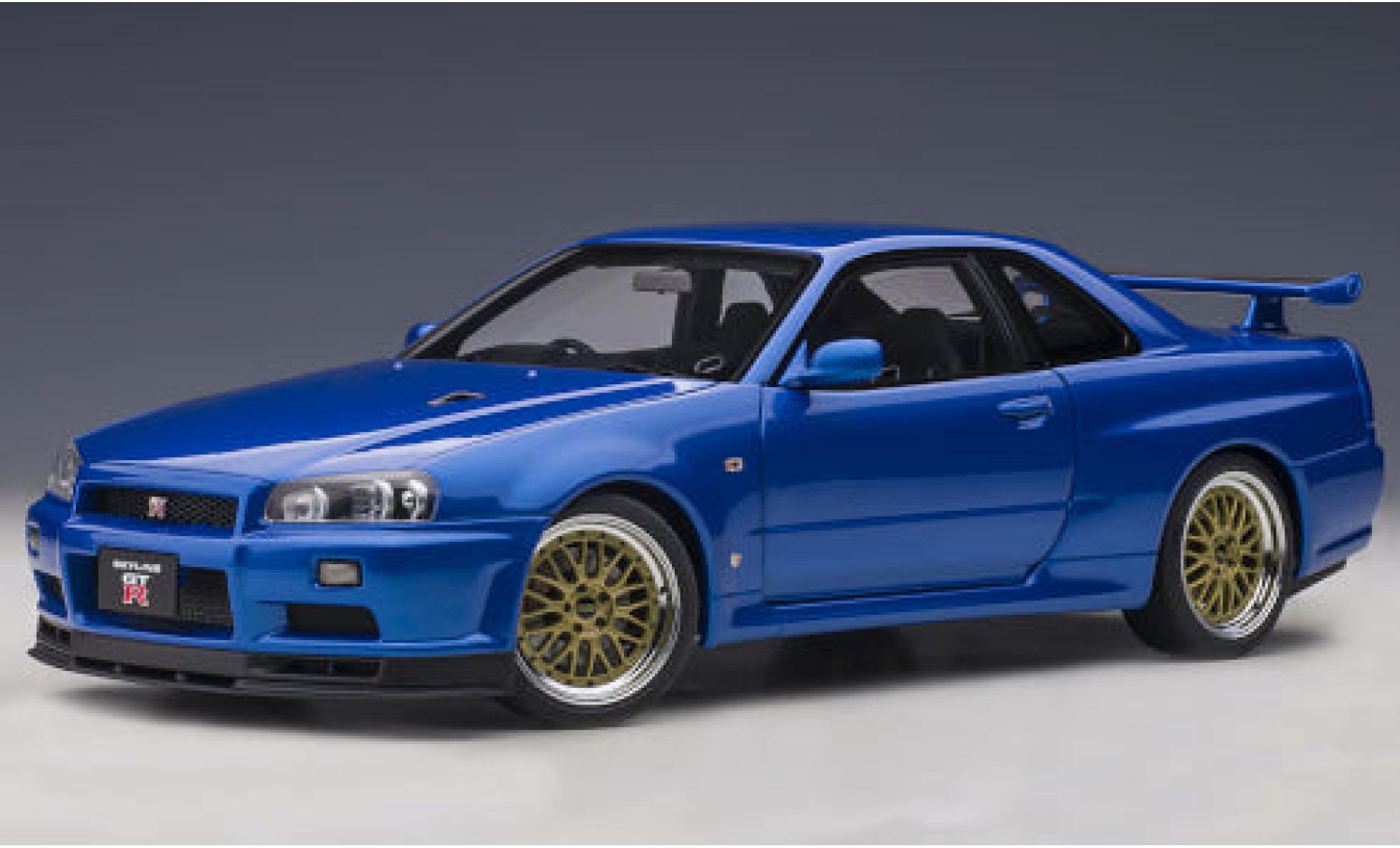 Nissan Skyline 1/18 AUTOart GT-R V-Spec II (R34) metallic blauw RHD 2001 mit BBS LM-Felgen modelauto