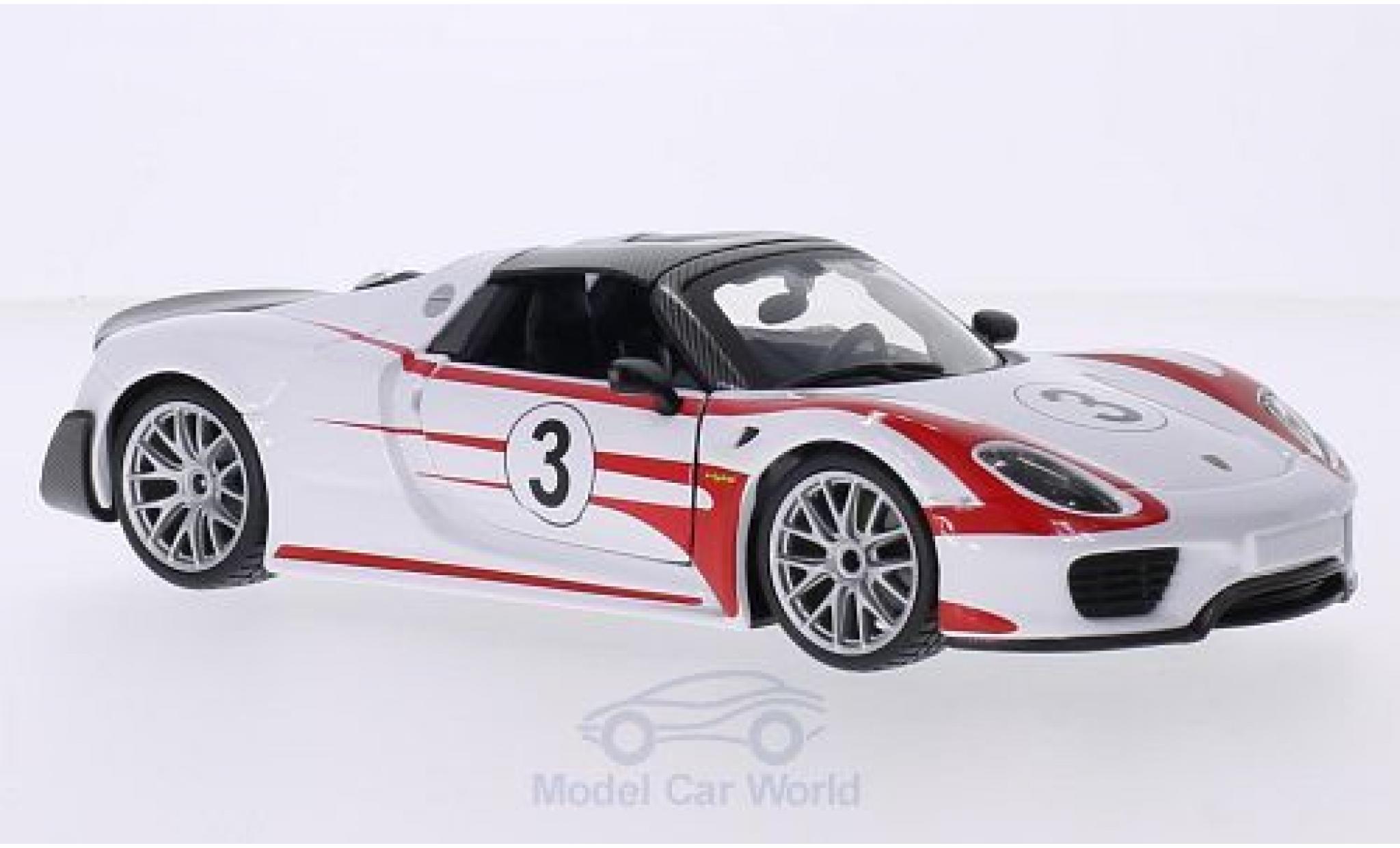 Porsche 918 2013 1/24 Burago Weissach wit/rood No.3 2013 modelauto