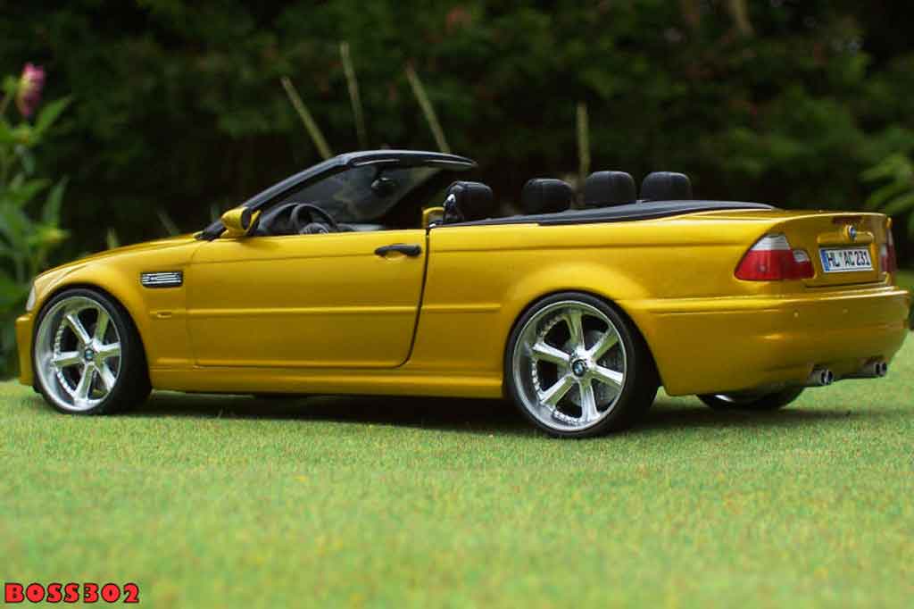 Bmw M3 E46 cabriolet 1/18 Kyosho E46 cabriolet geel candy jantes chromees 18 pouces modelauto