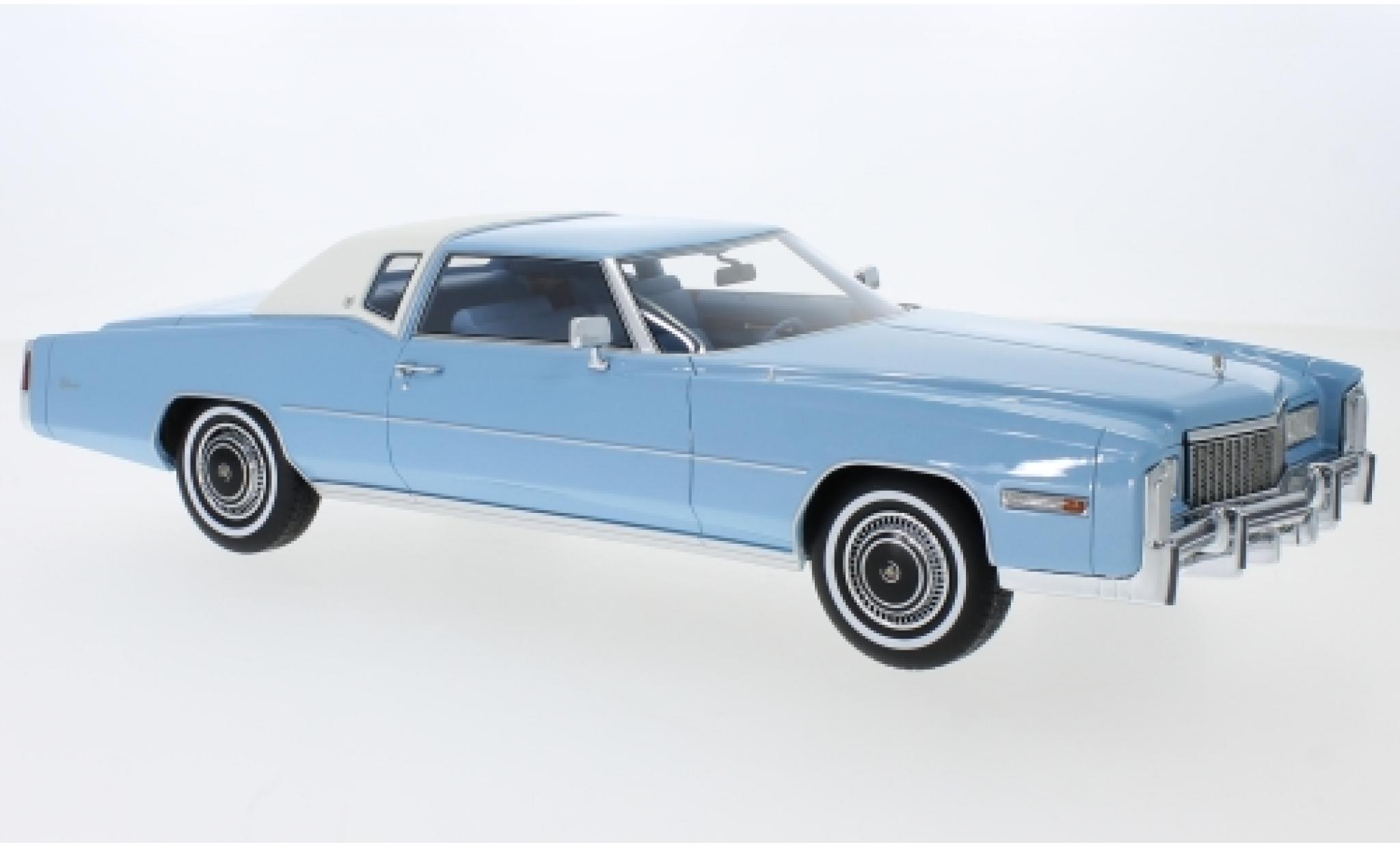 Cadillac Eldorado 1/18 BoS Models metallic blauw/wit 1976 modelauto