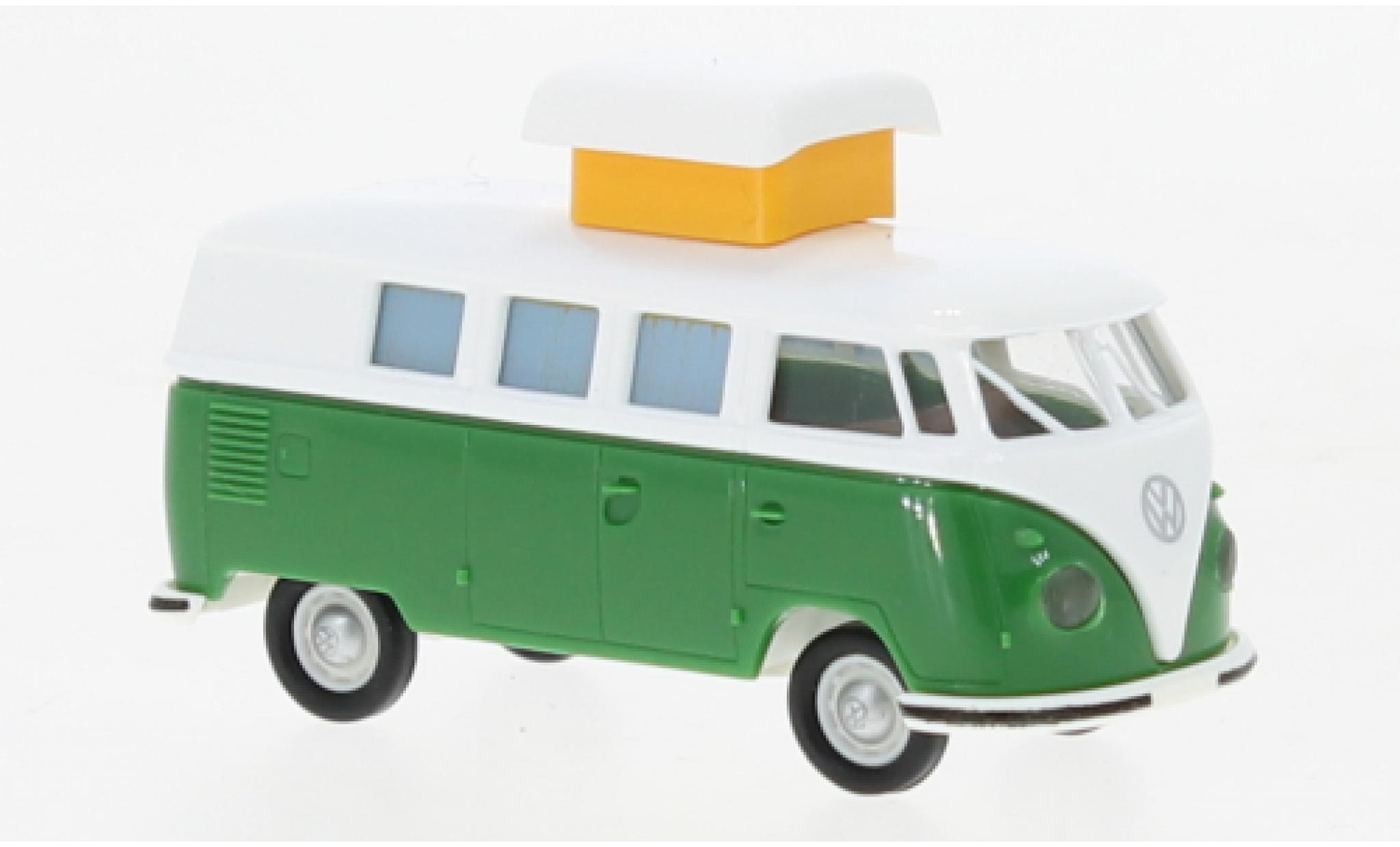Volkswagen T1 1/87 Brekina b Camper wit/groen 1960 modelauto