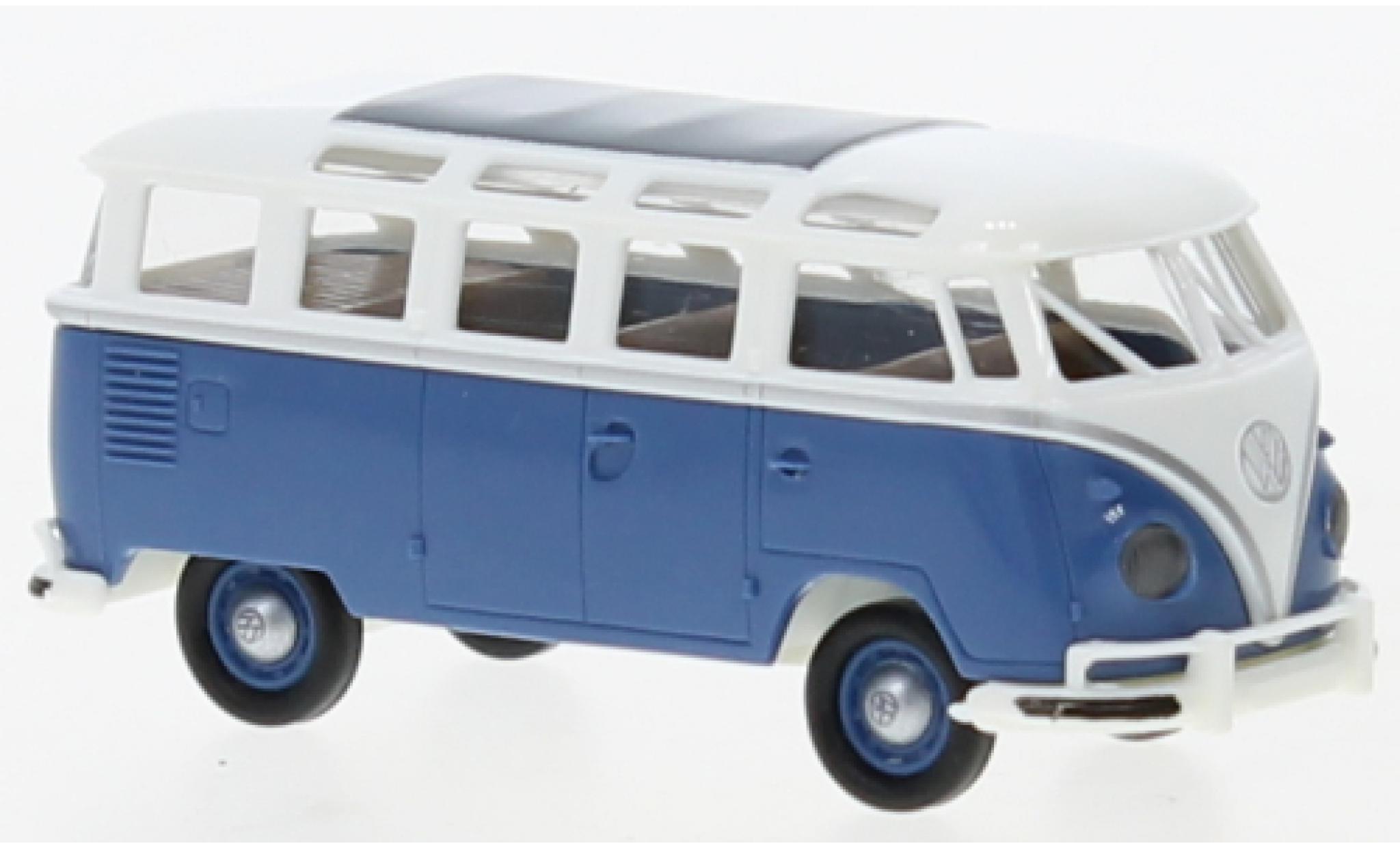 Volkswagen T1 1/87 Brekina b Samba wit/blauw 1960 modelauto