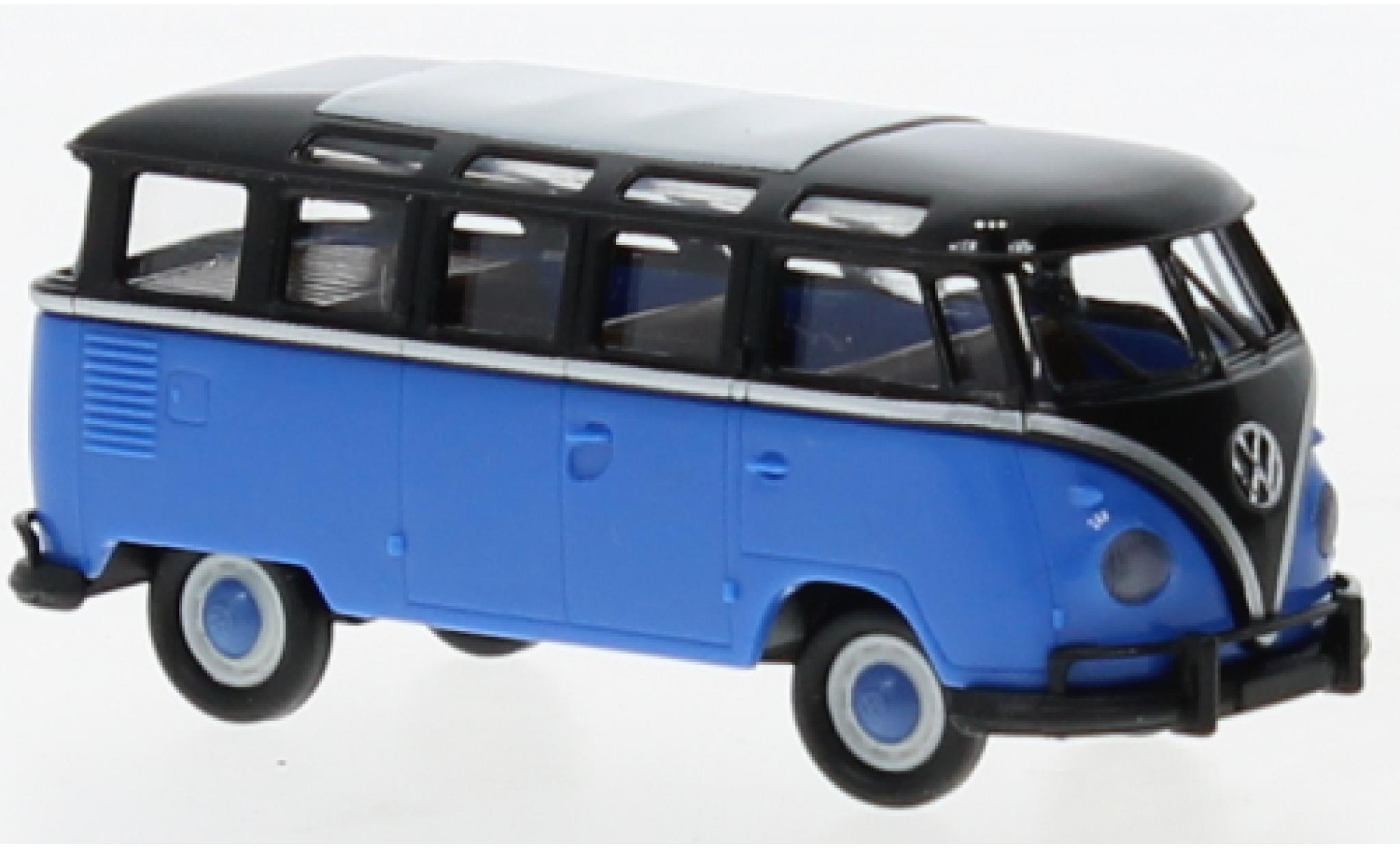 Volkswagen T1 1/87 Brekina b Samba zwart/blauw 1960 modelauto
