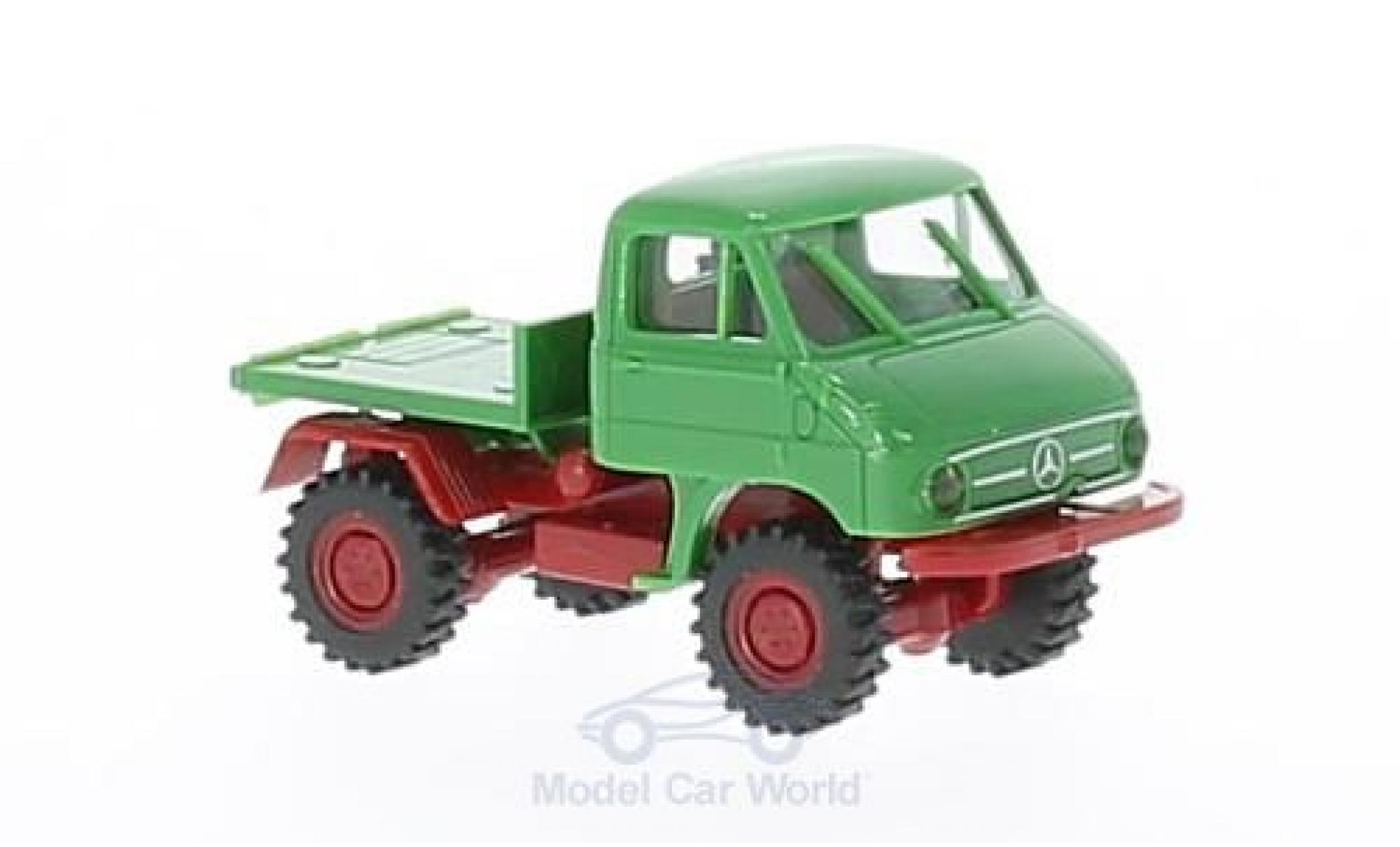 Mercedes Unimog 1/87 Brekina 411 groen/rood mit Plattform modelauto