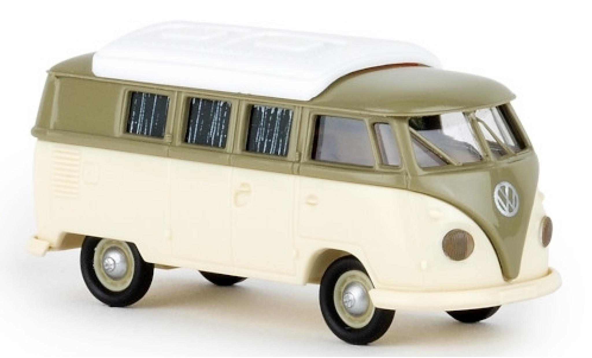 Volkswagen T1 1/87 Brekina b Camper grijs/beige 1960 avec Dormobildach modelauto