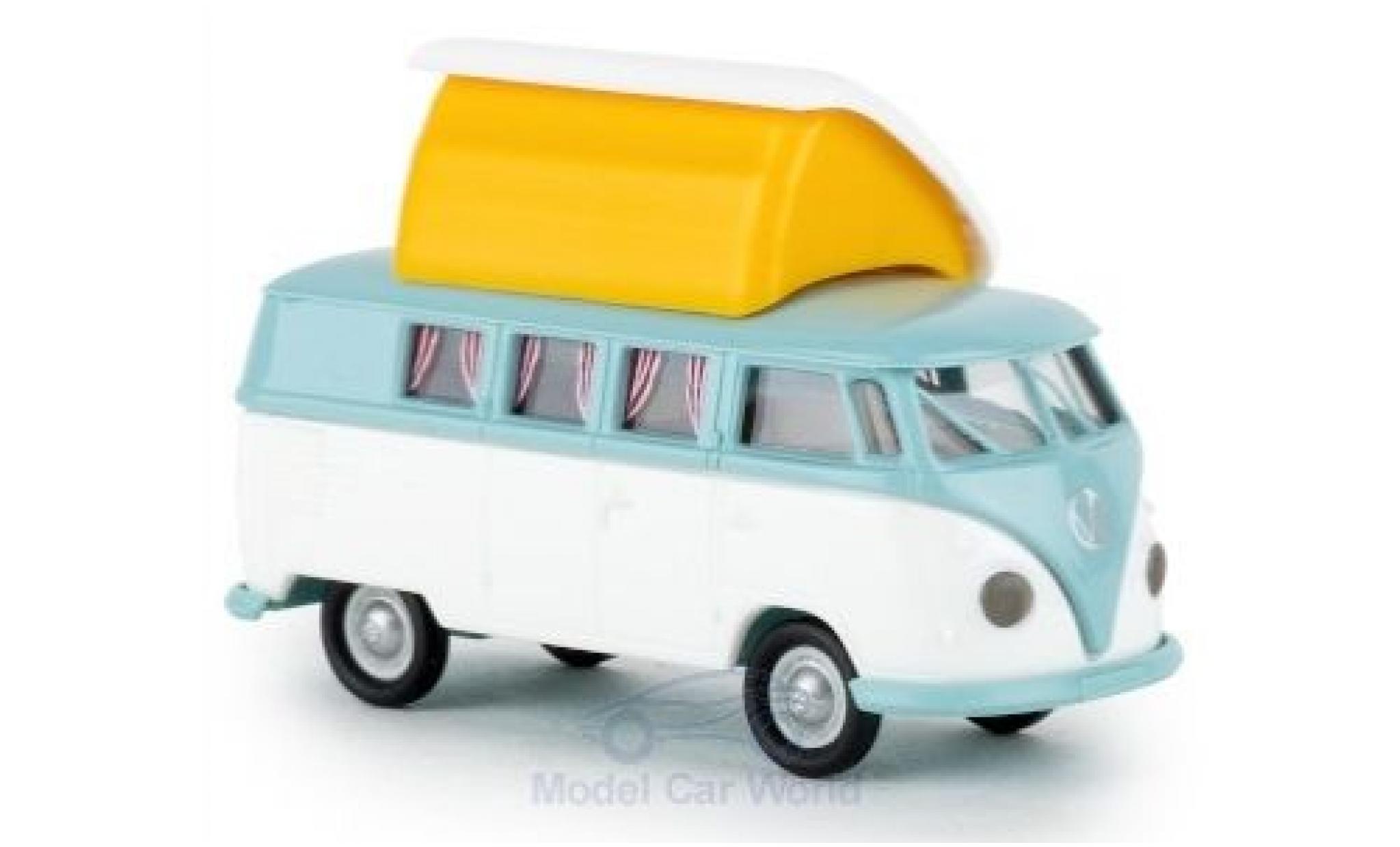 Volkswagen T1 1/87 Brekina b Camper t&uuml;rkis/wit mit Dormobildach offen modelauto