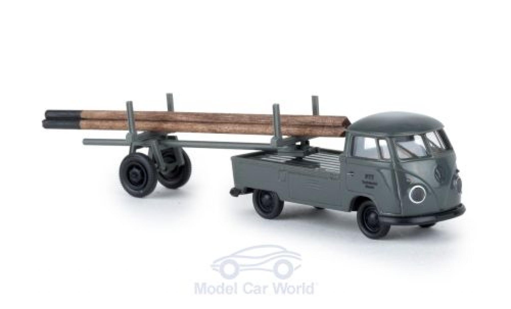 Volkswagen T1 B 1/87 Brekina b PTT mit beladenem Nachl&auml;ufer modelauto