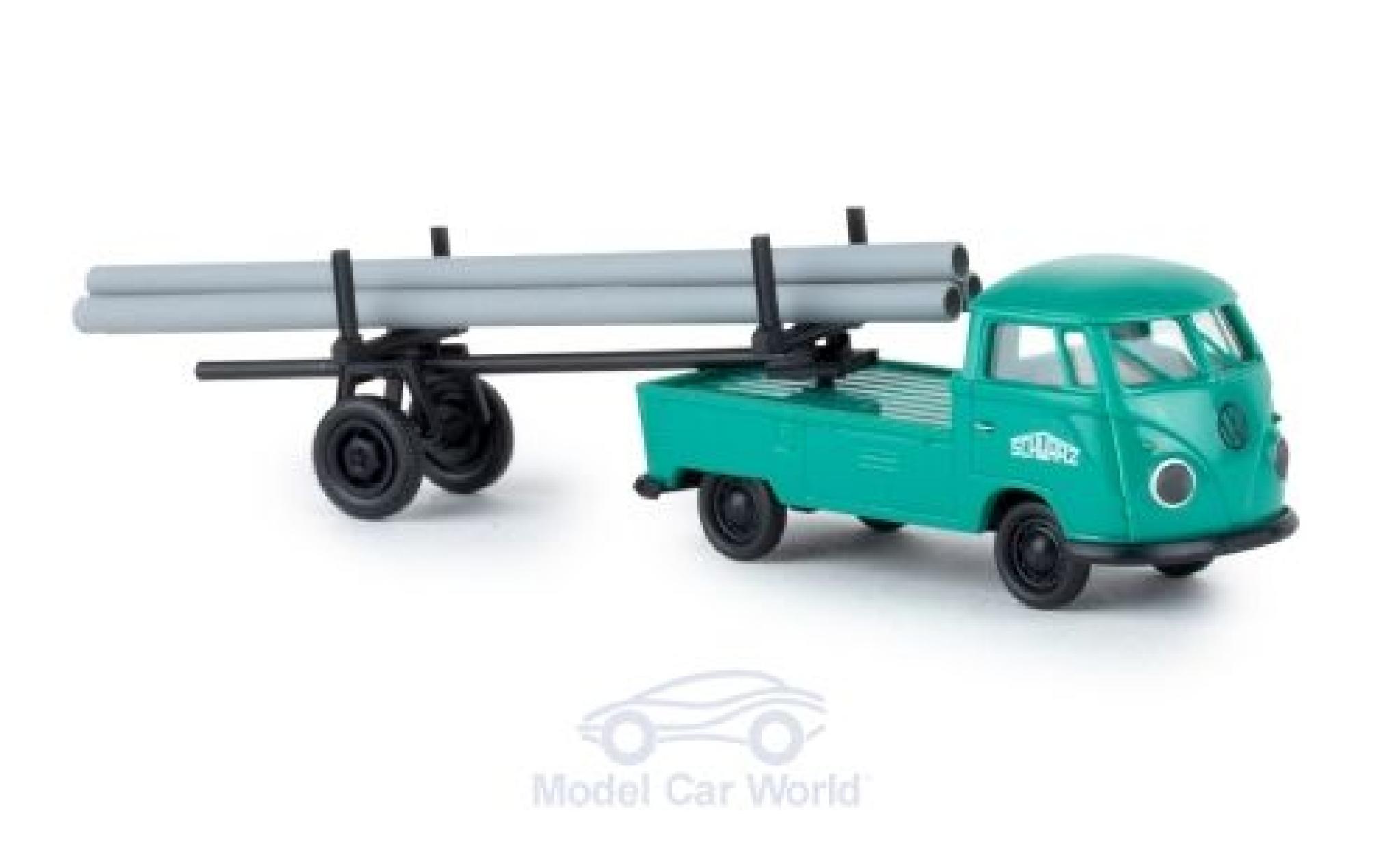 Volkswagen T1 B 1/87 Brekina b Schwarzbau mit beladenem Nachl&auml;ufer modelauto