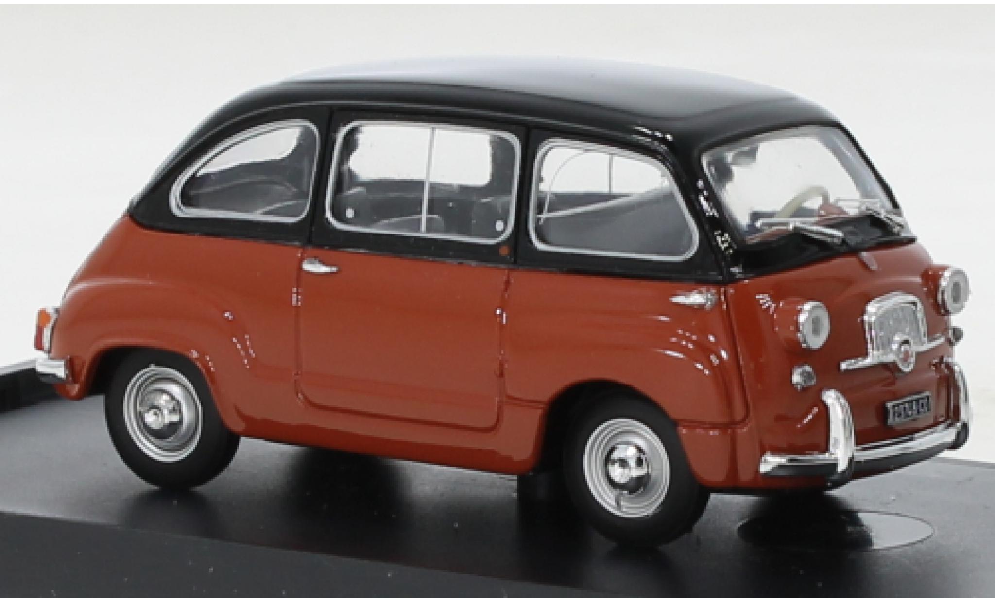 Fiat 600 1/43 Brumm D Multipla zwart-oranje/zwart 1960 modelauto