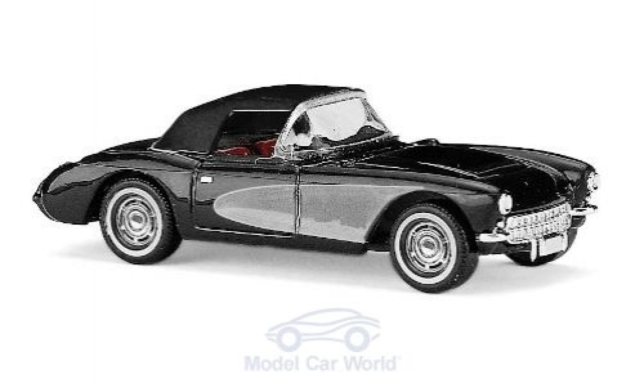 Chevrolet Corvette 1/87 Busch C1 Cabriolet zwart/grijs 1956 mit Softtop modelauto
