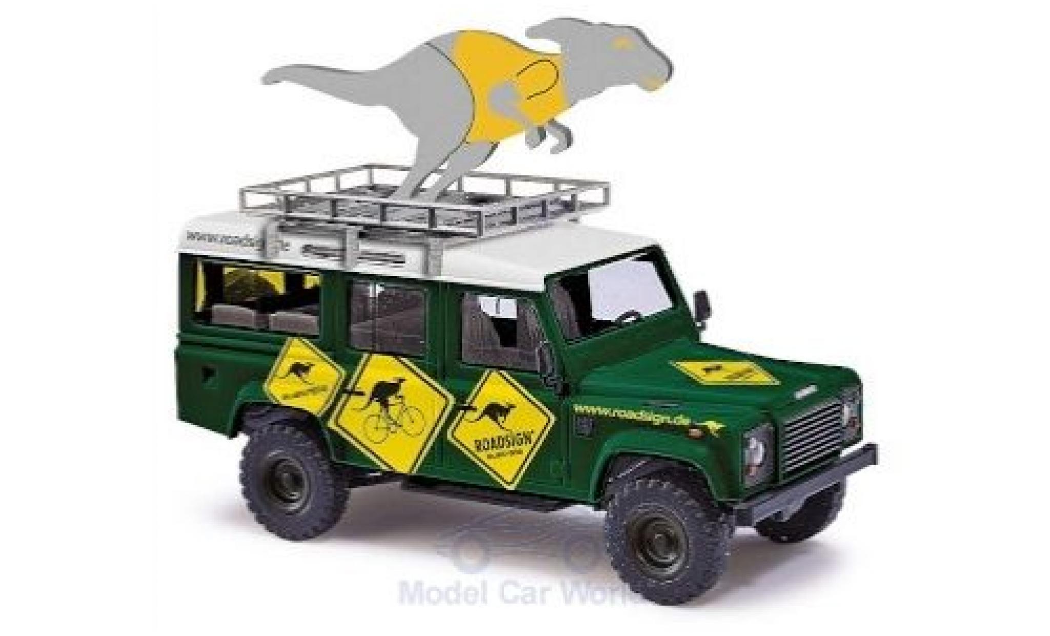 Land Rover Defender 1/87 Busch groen/Dekor Roadsign 1983 modelauto