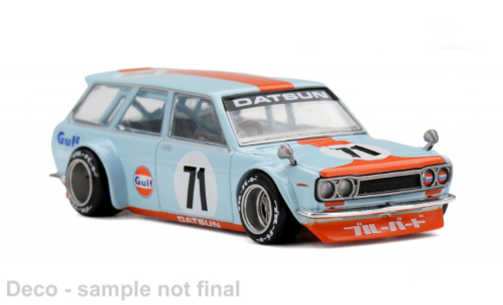 Datsun 510 1/64 Mini GT Gulf Wagon V1 blauw/oranje 1969 Gulf #71 1:64 modelauto