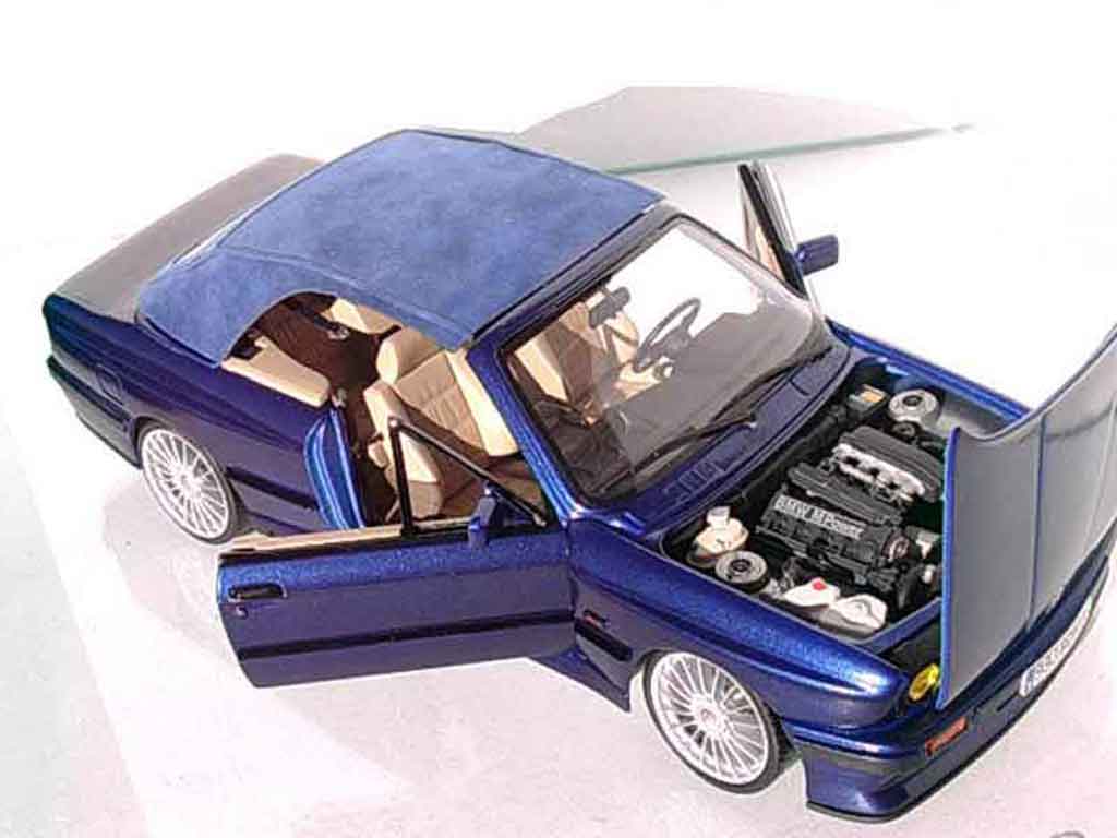 Bmw 325 Cabriolet E30 i e30 blauw metallized swap moteur m3 interieur cuir beige 1/18 Autoart