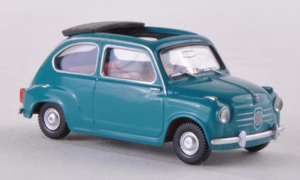 Fiat 600 1/87 Wiking blauw-grun mit offenem Faltdach modelauto