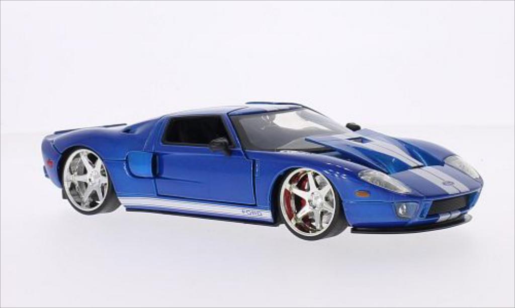Ford GT 1/24 Jada Toys metallic blauw/wit Furious 7 2005 modelauto