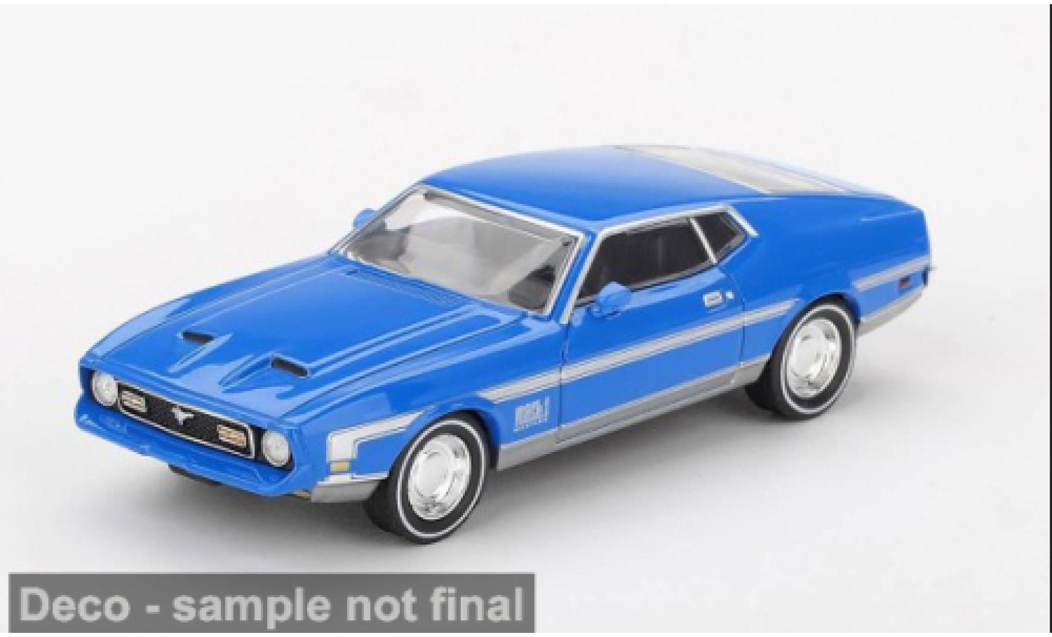 Ford Mustang 1/64 Mini GT Mach 1 blauw 1971 1:64 modelauto