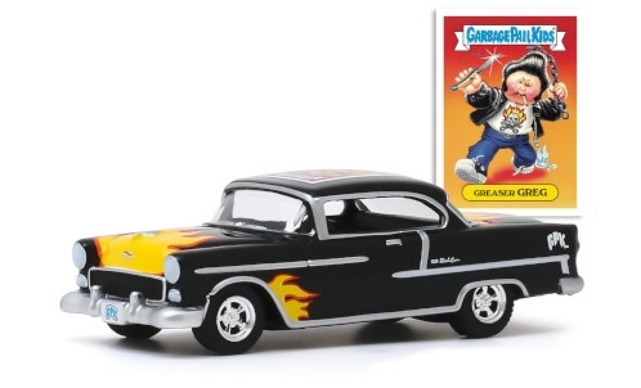 Chevrolet Bel Air 1/64 Greenlight Tuning zwart/Dekor 1955 Greaser Greg modelauto