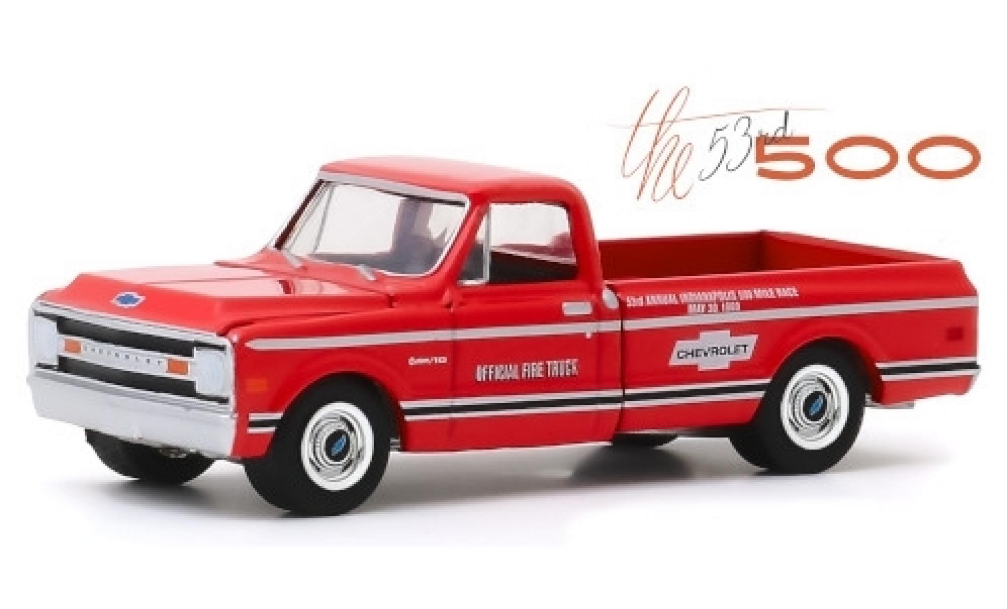 Chevrolet C-10 1/64 Greenlight rood/Dekor Official Fire Truck 1969 53rd Annual Indianapolis 500 Mile Race modelauto