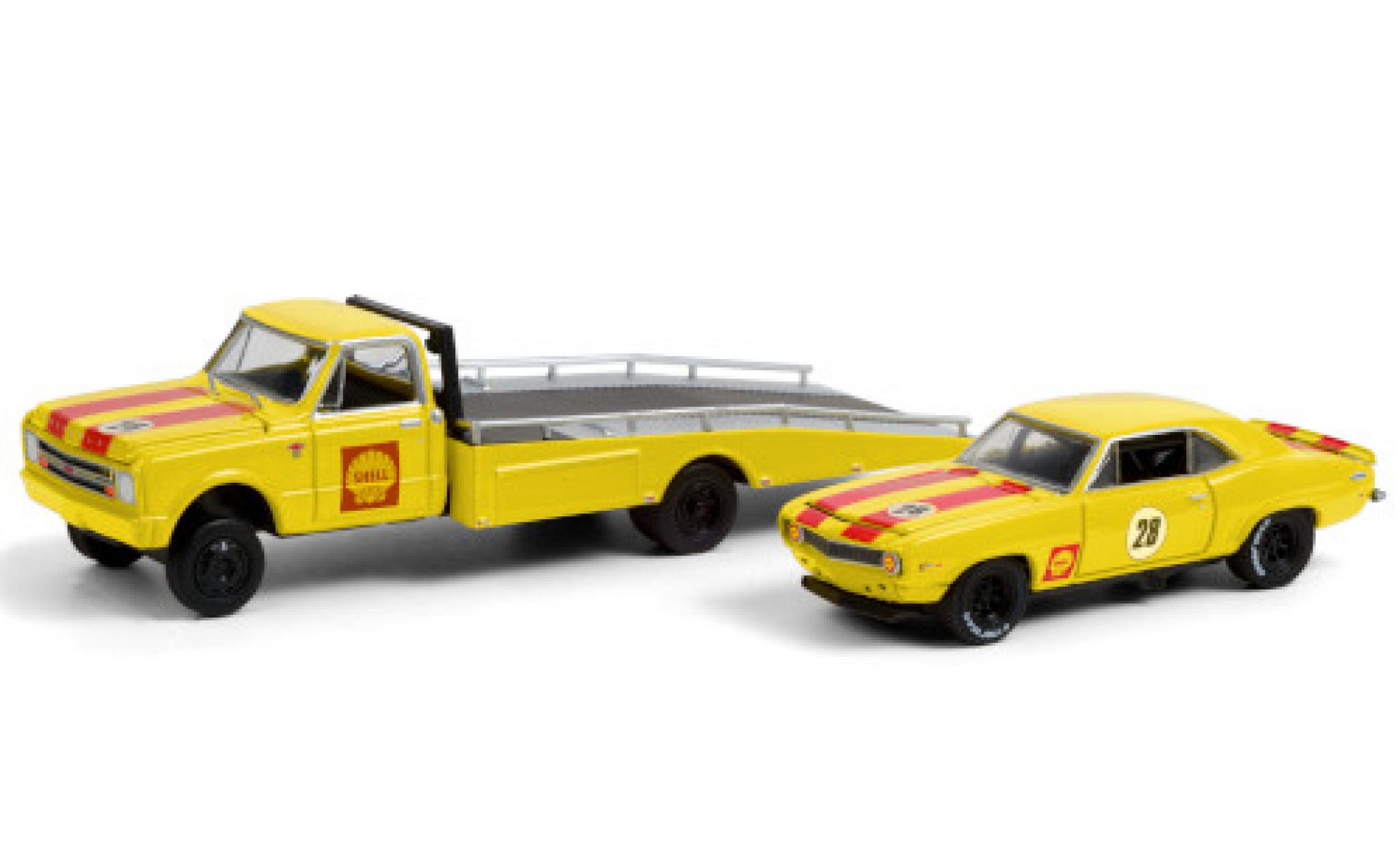 Chevrolet C-30 1/64 Greenlight Ramp Truck No.28 S 1967 y compris les 1969 Camaro Z/28 et Rampes de chargement modelauto