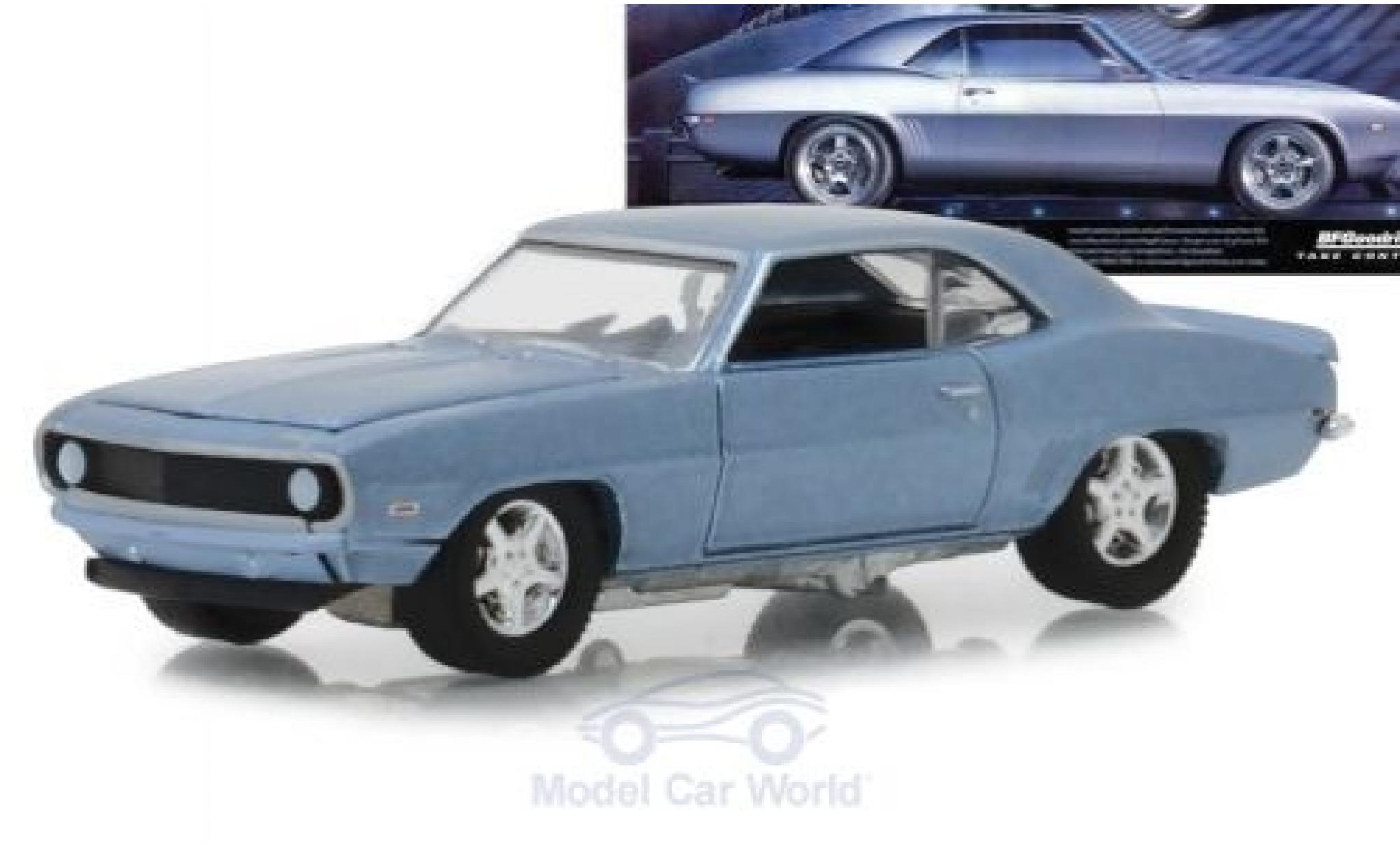 Chevrolet Camaro 1/64 Greenlight metallic blauw 1969 modelauto